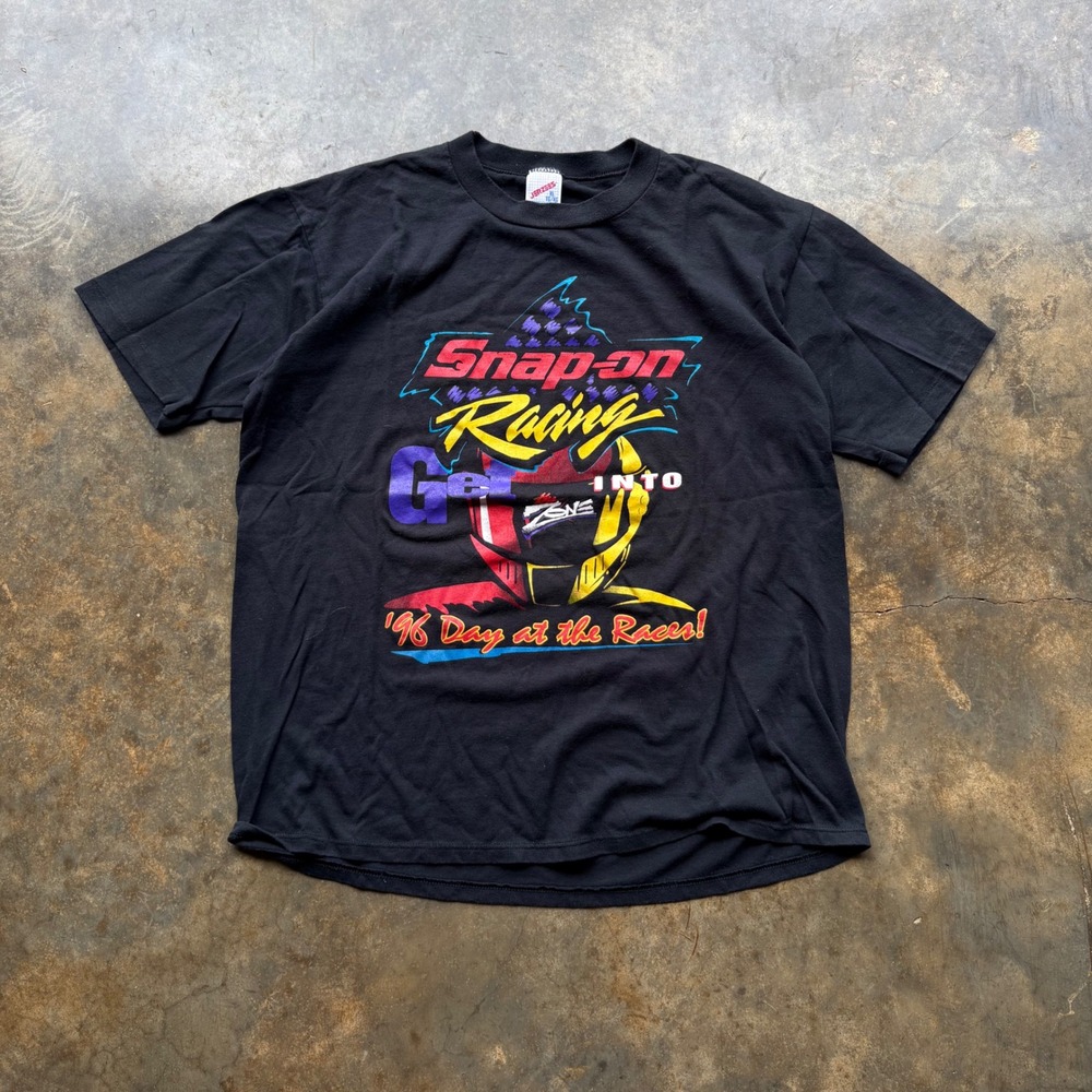 Vintage 1996 Snap-on Racing T-Shirt Jerzees XL‎ Black Get Into The Zone 90s USA